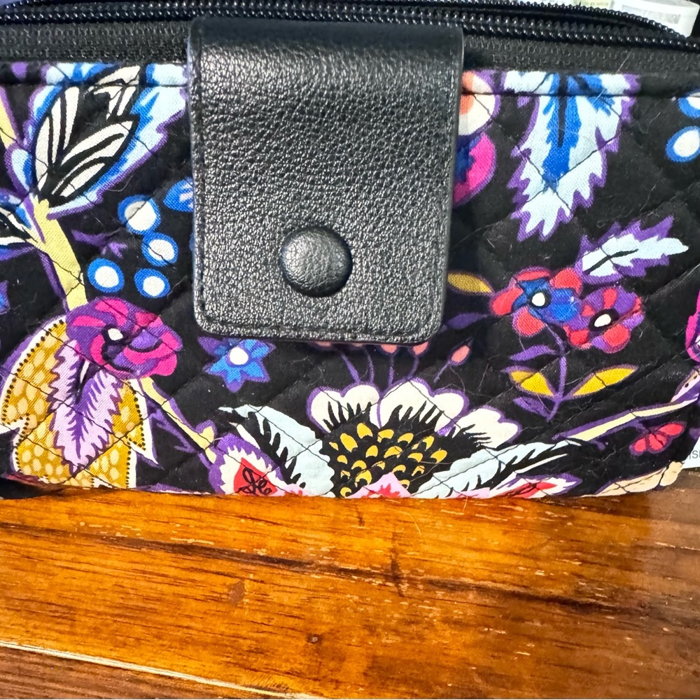 Vera Bradley floral fabric Wallet with 3 zippers and snap closure
